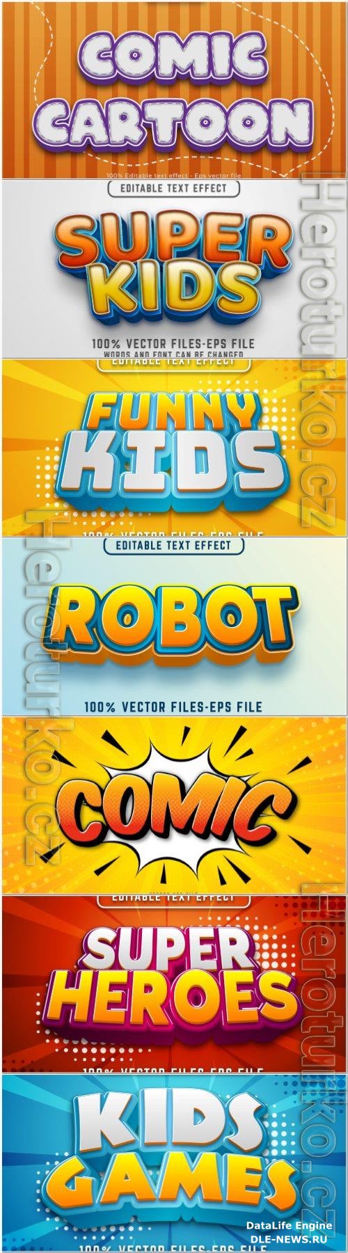 Set 3d editable text style effect vector vol 358