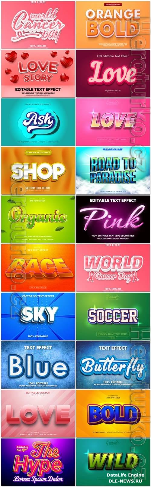 Set 3d editable text style effect vector vol 347