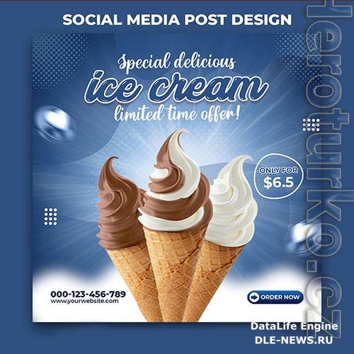 Ice cream social media banner post design template psd