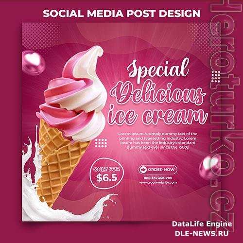 Delicious ice cream social media banner post design template psd