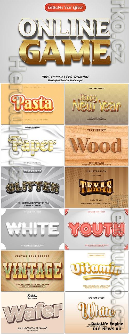 Set 3d editable text style effect vector vol 330