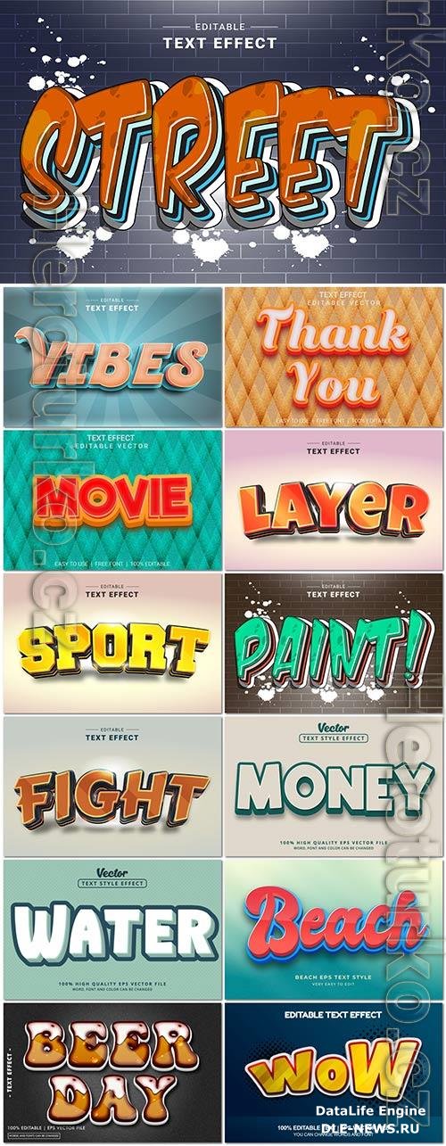 Set 3d editable text style effect vector vol 329