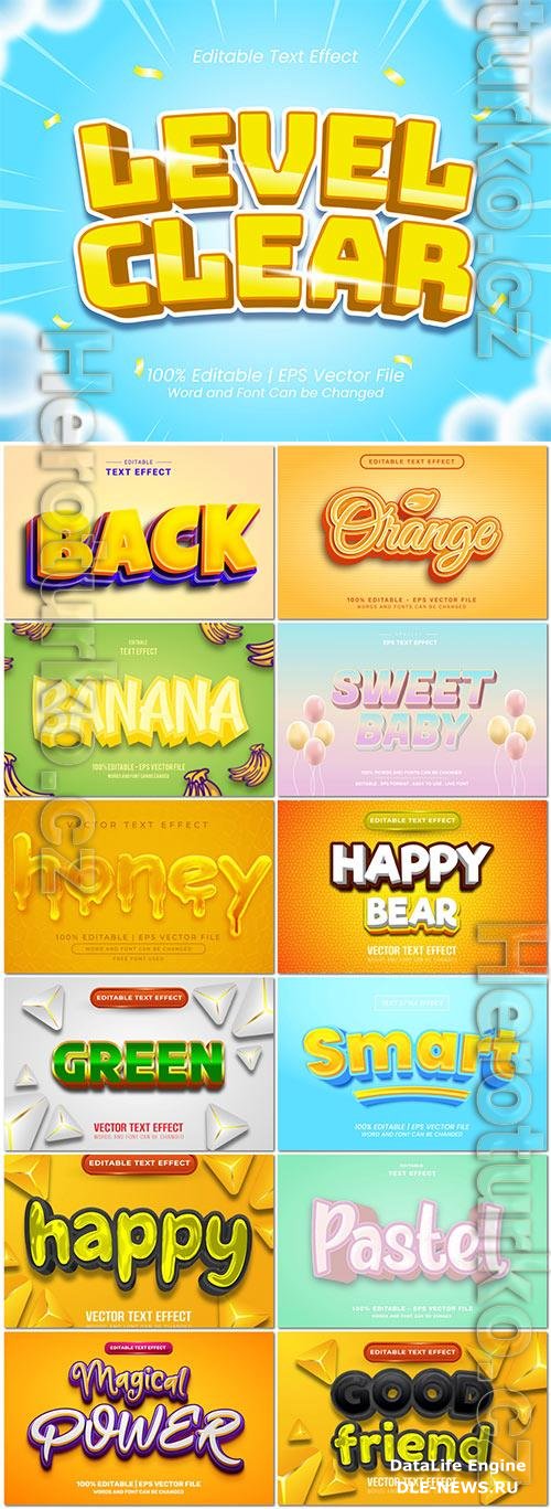 Set 3d editable text style effect vector vol 328