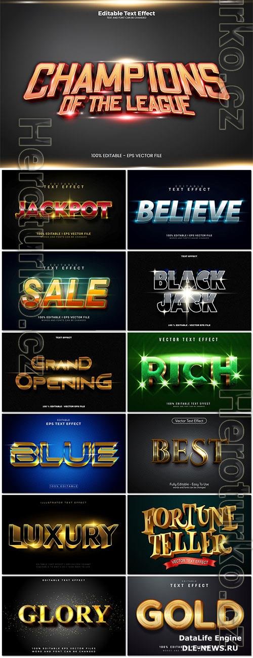 Set 3d editable text style effect vector vol 327