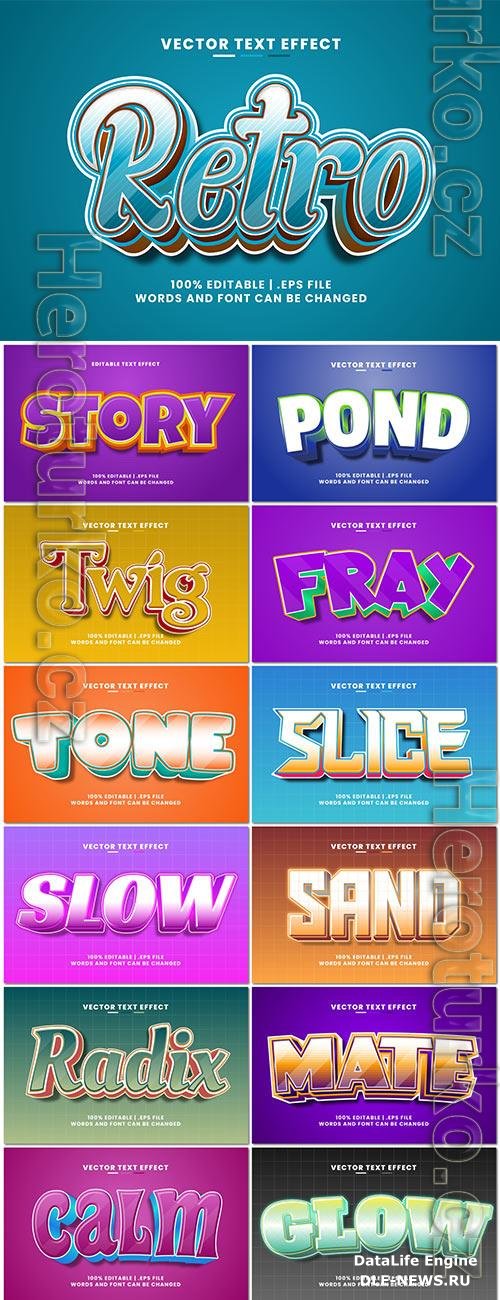 Set 3d editable text style effect vector vol 325