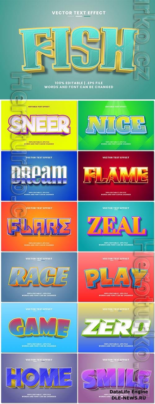 Set 3d editable text style effect vector vol 324