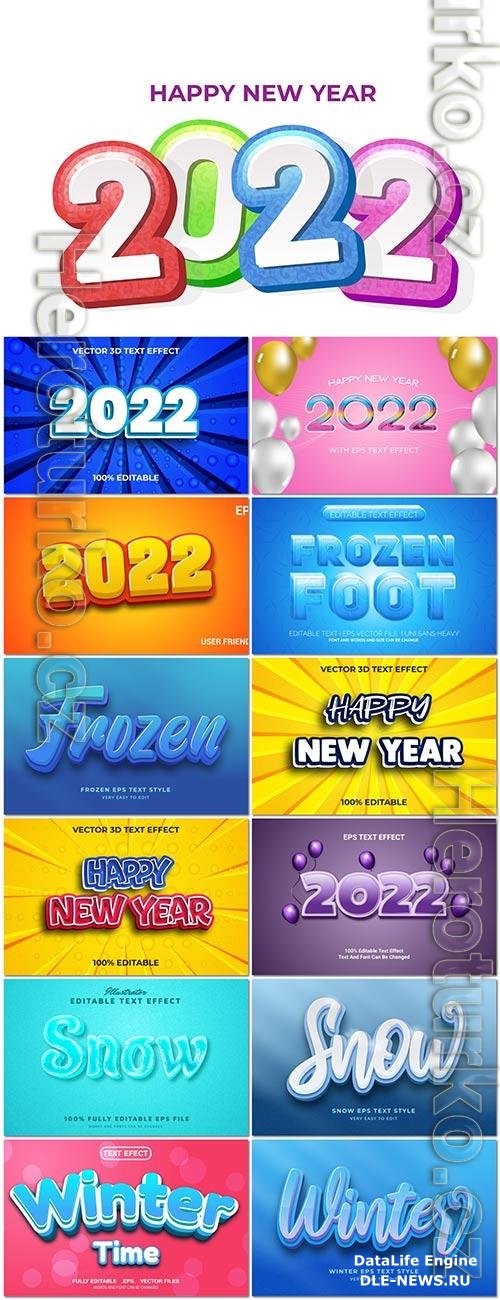 Set 3d editable text style effect vector vol 323