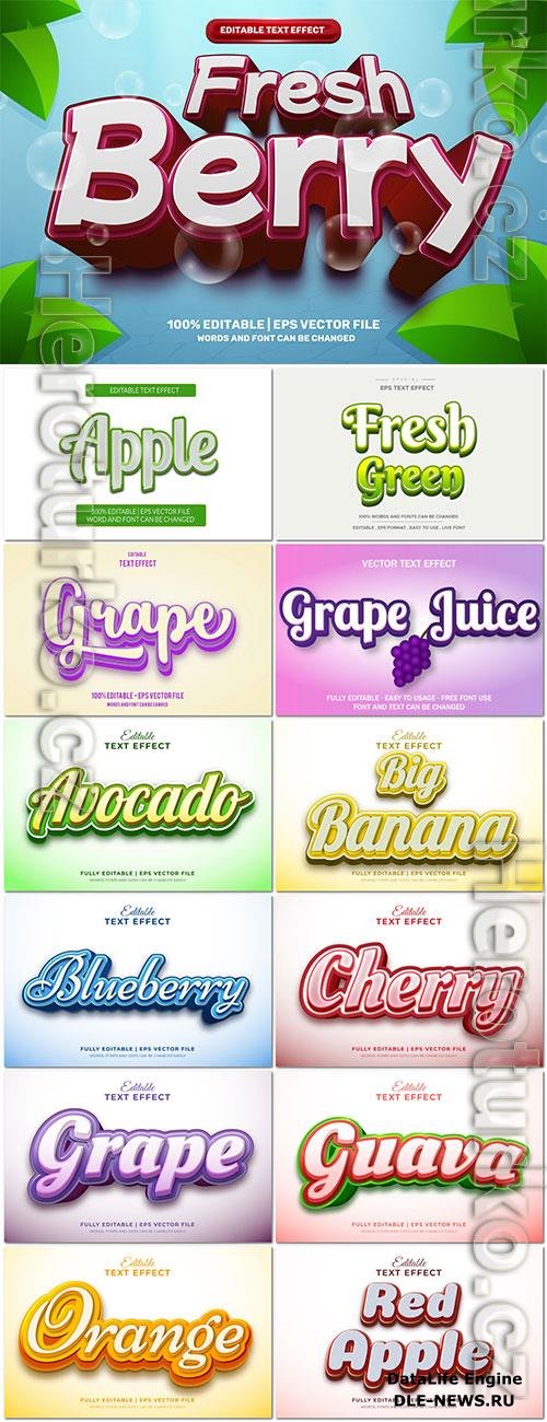 Set 3d editable text style effect vector vol 321