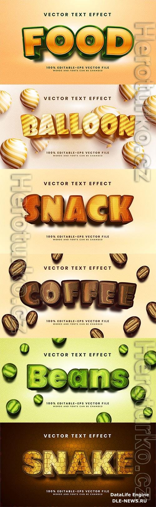 Set 3d editable text style effect vector vol 301