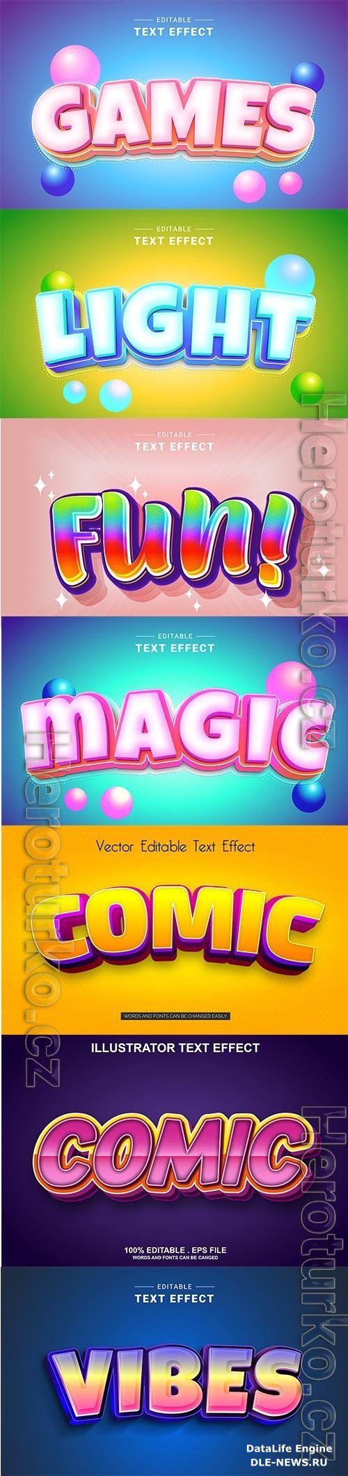 Set 3d editable text style effect vector vol 289