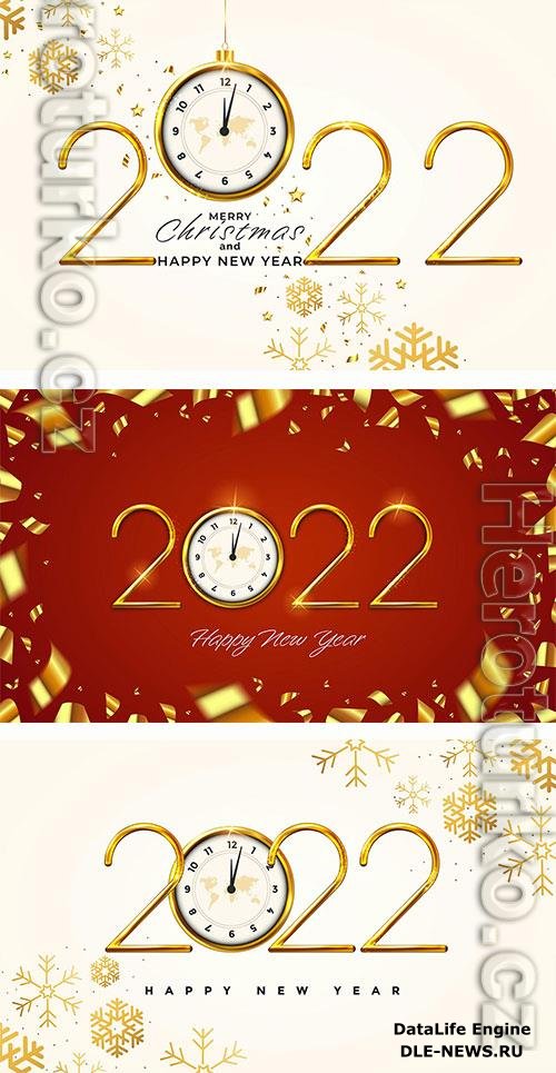 Happy New Year 2022, golden metal numbers