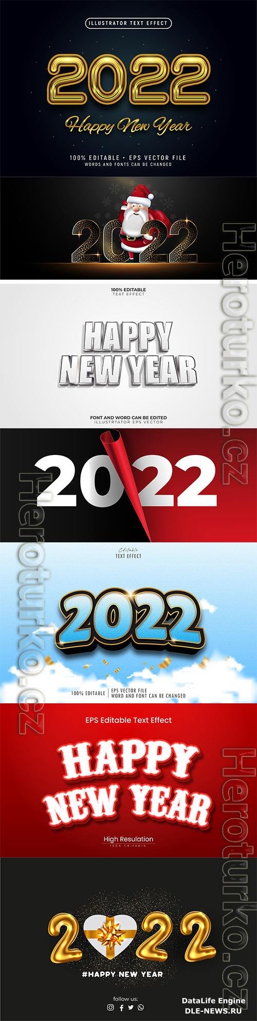 Happy New Year 2022 3D text effect template vector