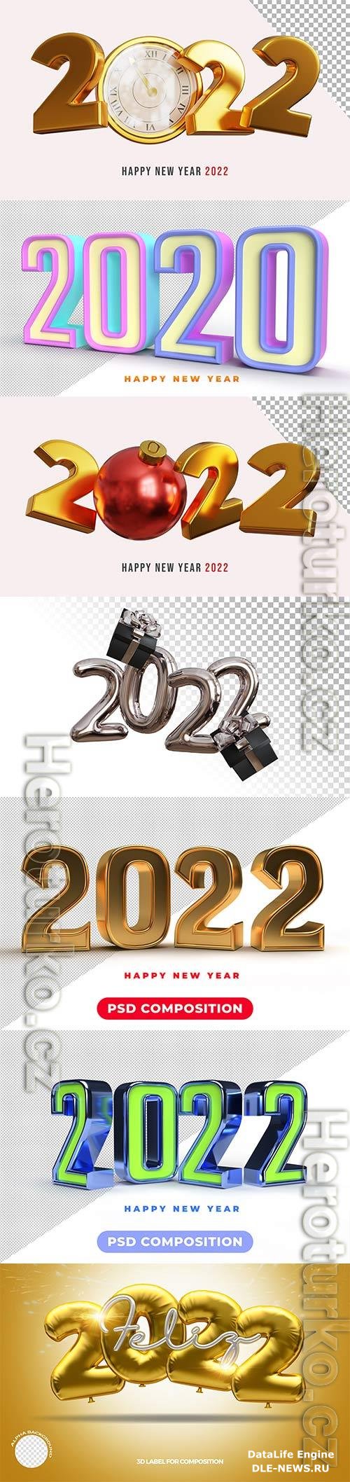 3d text happy new year 2022 psd design