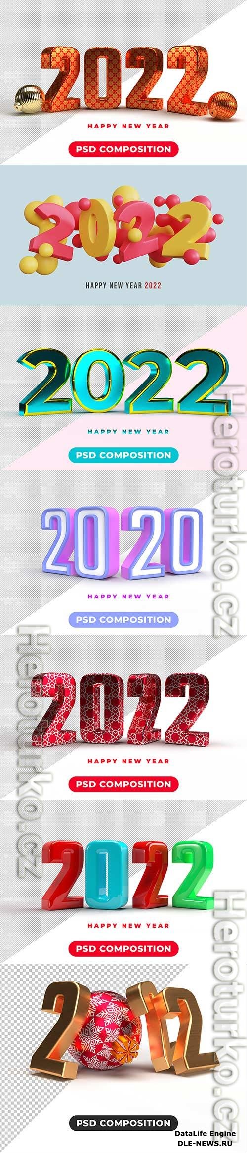 3d happy new year 2022 number psd background