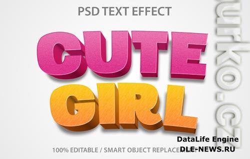 Editable text effect cute girl template psd