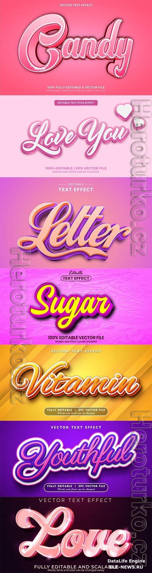 Set 3d editable text style effect vector vol 277