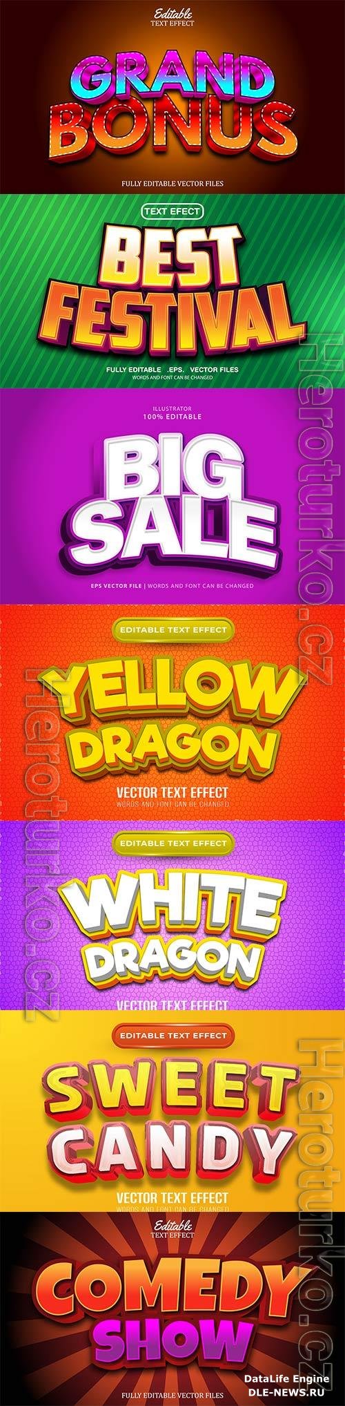 Set 3d editable text style effect vector vol 276