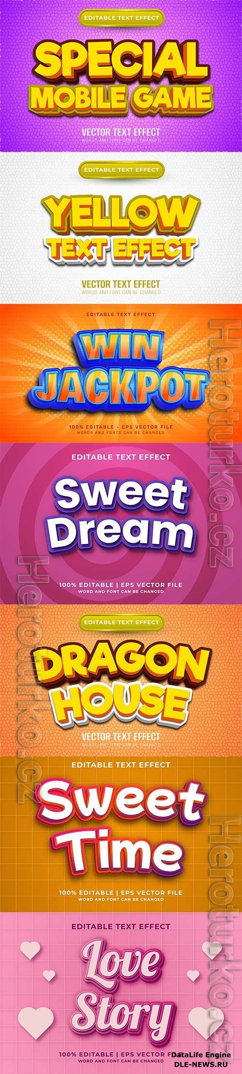 Set 3d editable text style effect vector vol 274