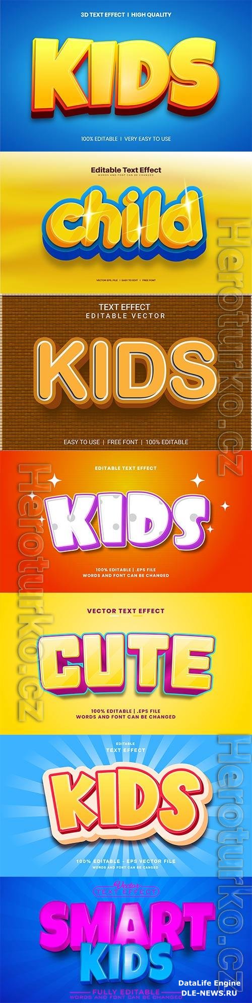 Set 3d editable text style effect vector vol 269