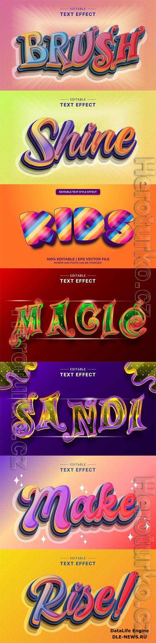 Set 3d editable text style effect vector vol 265