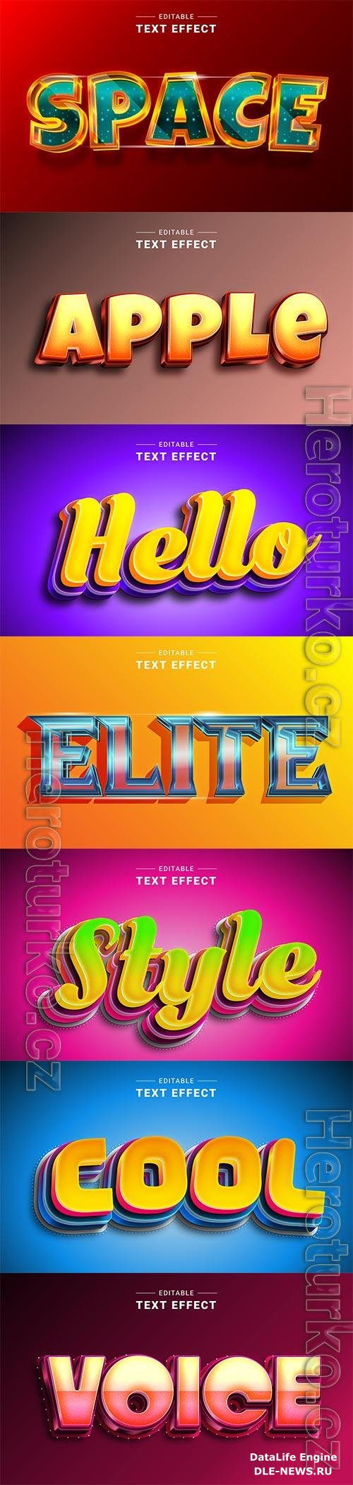 Set 3d editable text style effect vector vol 264