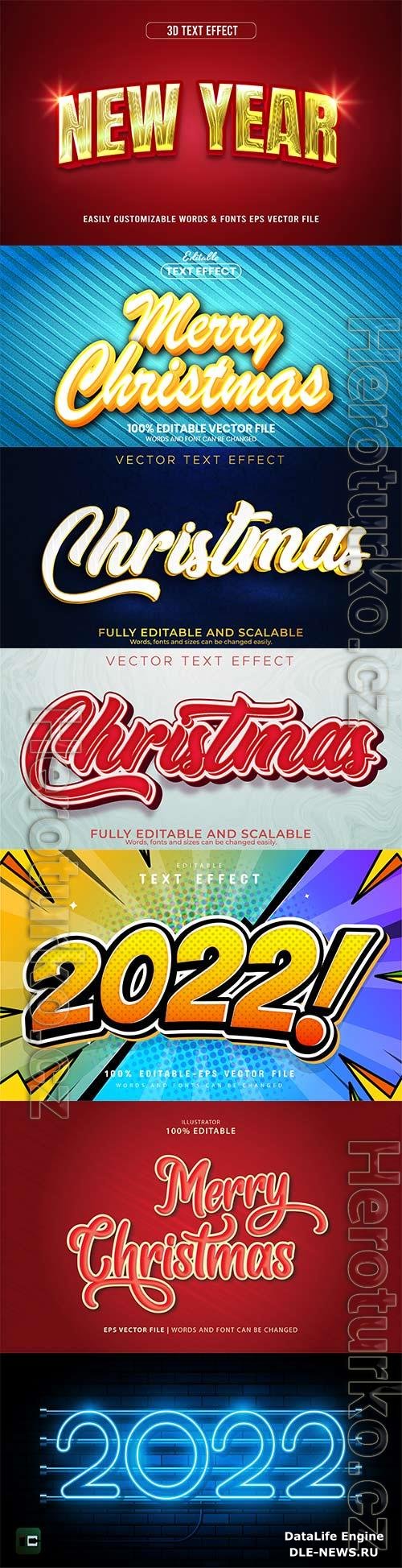 Christmas and New Year 3d editable text style effect vector vol 259