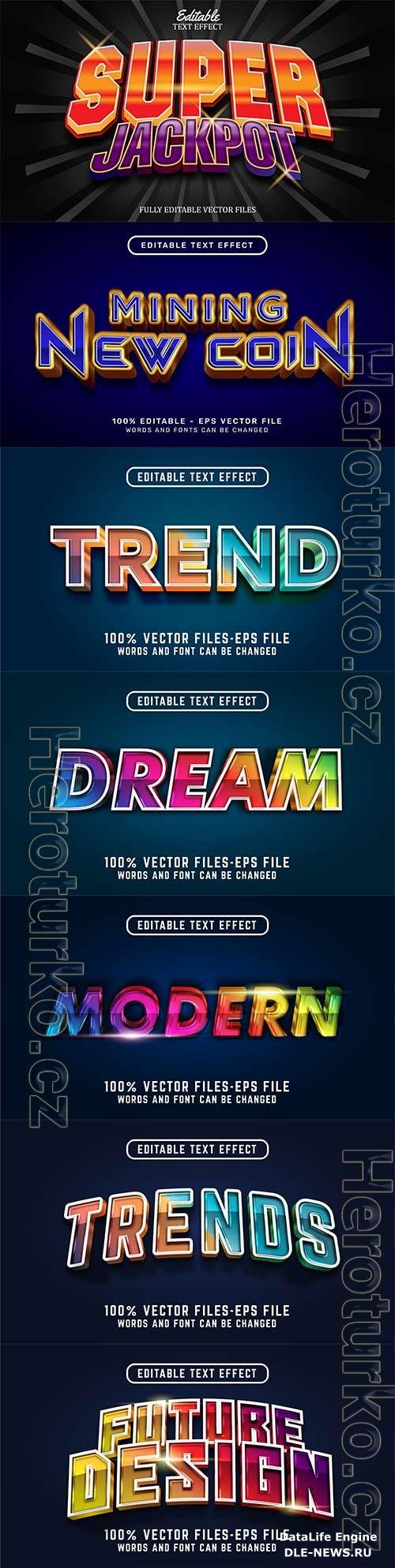 Set 3d editable text style effect vector vol 253