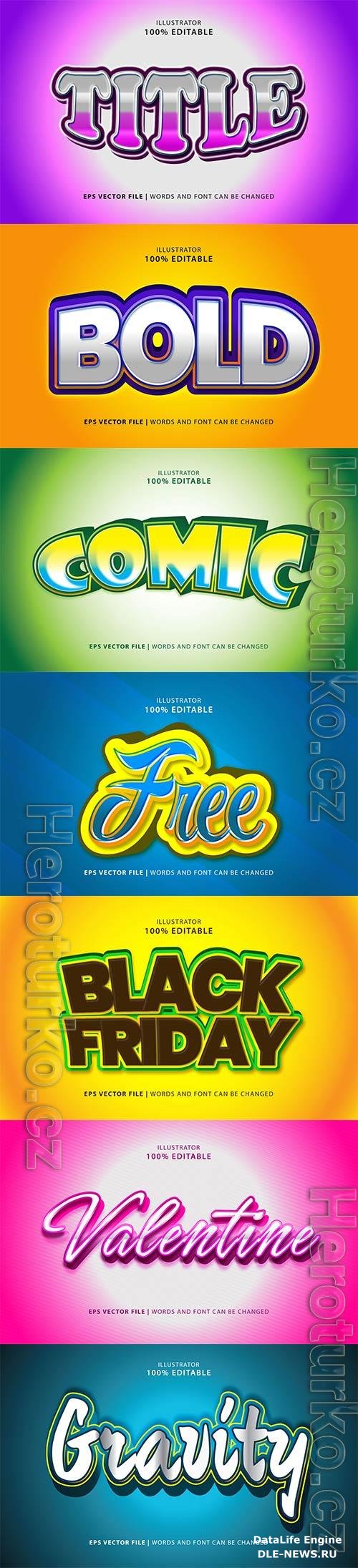 Set 3d editable text style effect vector vol 245