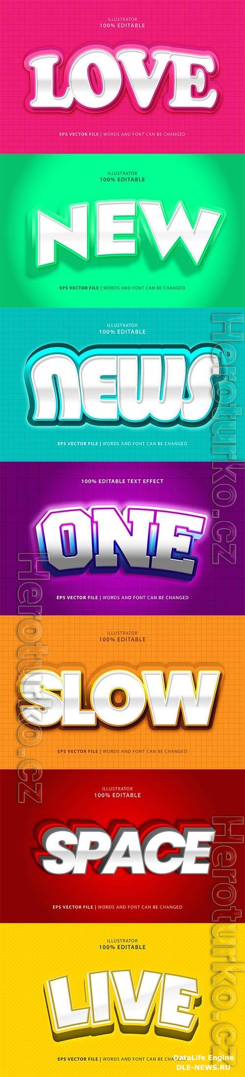 Set 3d editable text style effect vector vol 243