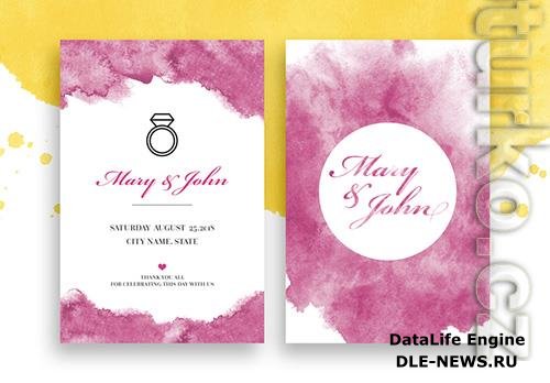 Wedding Invitation Layout with Watercolor Elements 214807709
