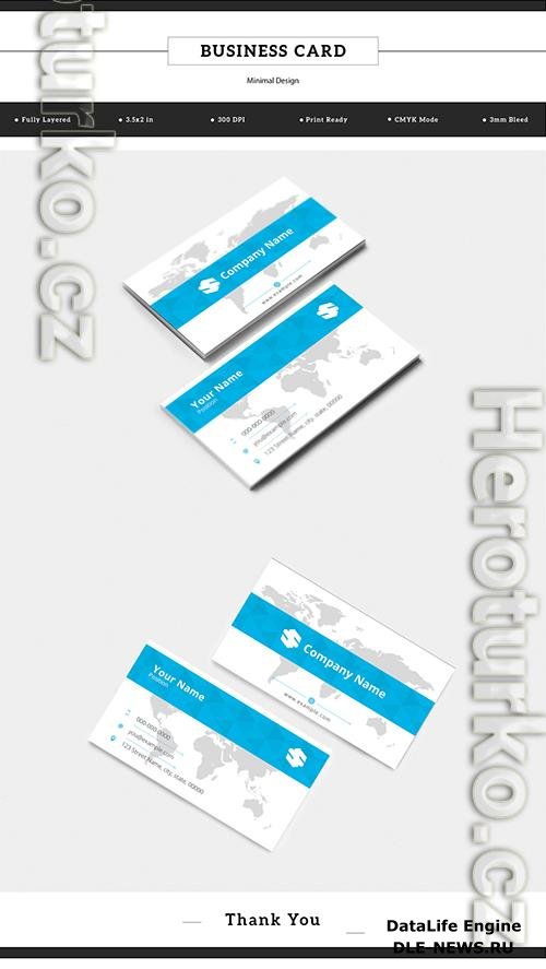 Business Card with Blue Accents and World Map Background 182901301