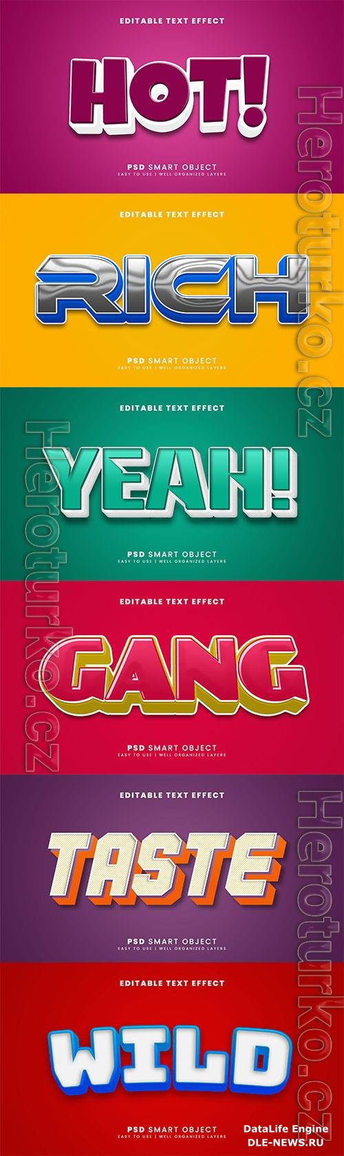 Psd 3d editable text effect template set vol 6