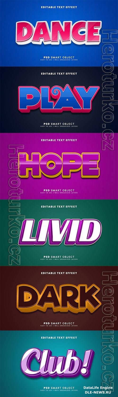 Psd 3d editable text effect template set vol 5