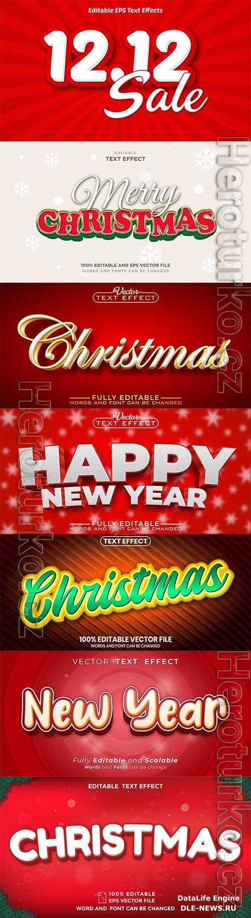 Christmas text font style editable, New year text vector effect