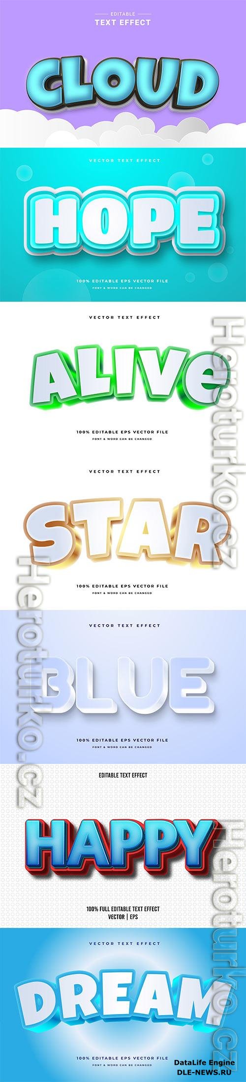 Set 3d editable text style effect vector vol 240