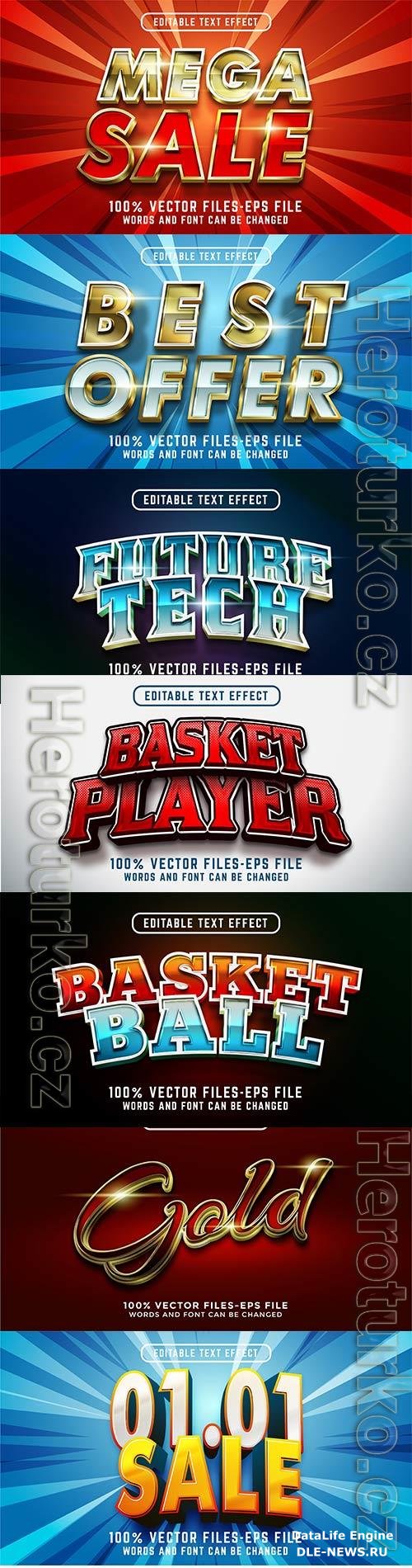 Set 3d editable text style effect vector vol 231