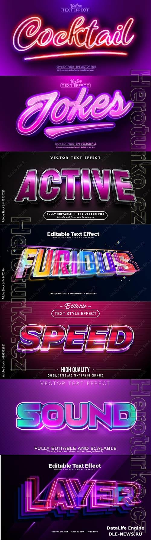 Set 3d editable text style effect vector vol 224