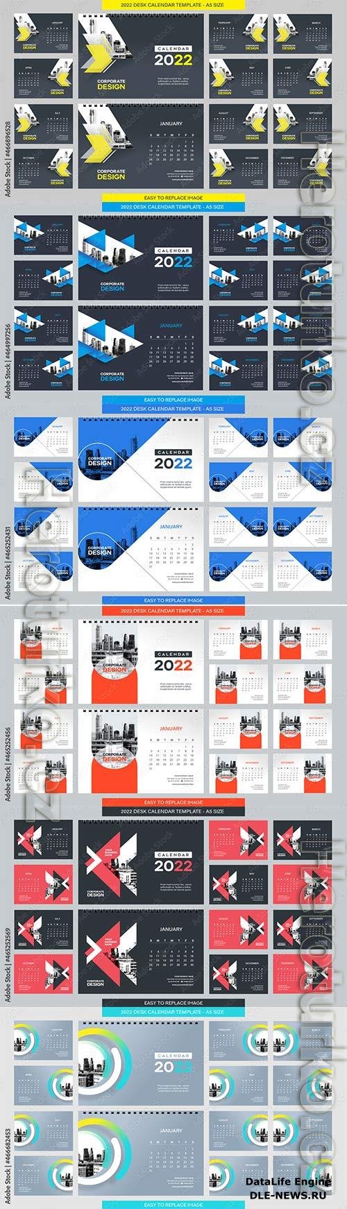 2022 Desk Calendar template - 12 months included - A5 Size