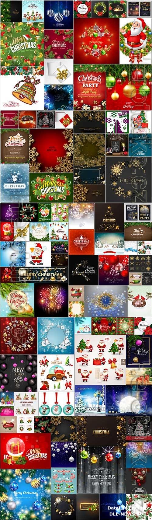 100 Bundle Christmas and New Year, santa claus, christmas tree, garlands, christmas toys, snowflakes vector vol 8