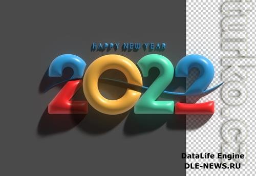 3d render happy new year 2022 text typography transparent psd file