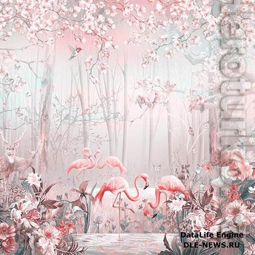 3D texture pink flamingo and nature