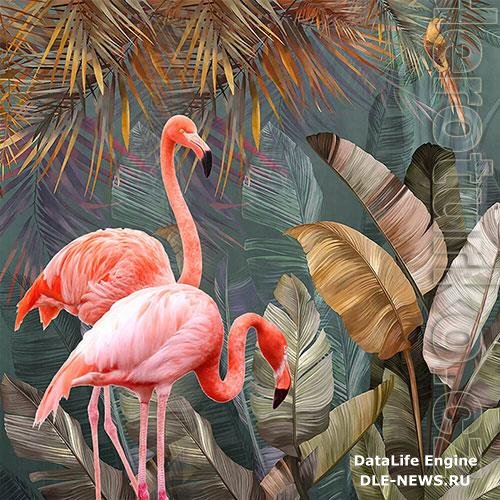 3D texture flamingos and exotic plants
