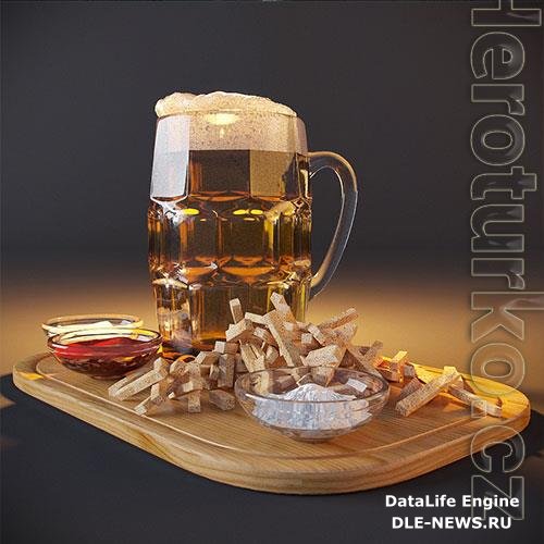 3D model of beer with snacks 01