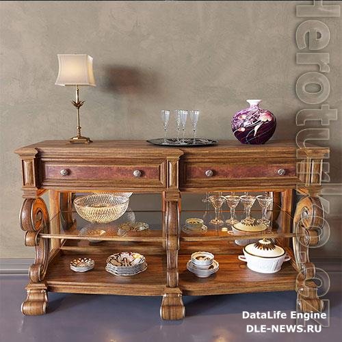 3D model of sideboard for kitchen with table lamp 01