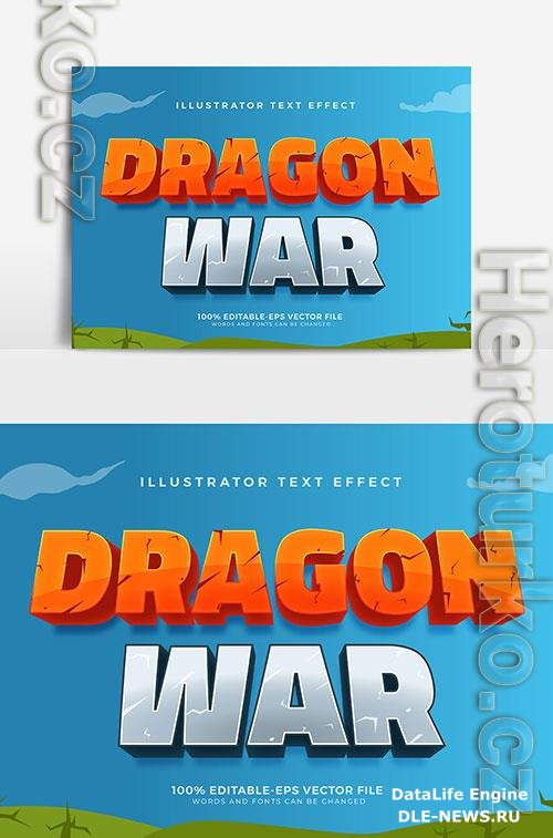 Cartoon Game Style 3d Dragon War Text Effect in vector