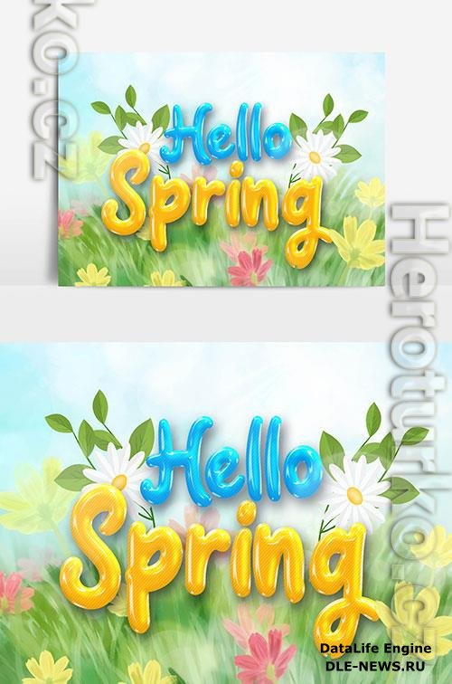 Beautiful Hello Spring Text Effect With Flowers And Leaves