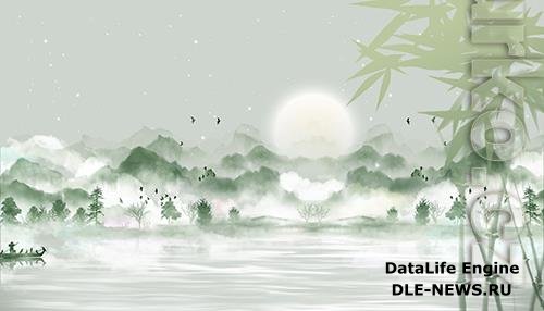 Psd Ink Green Bamboo Spring Background