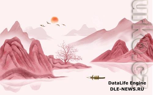 New Chinese style Fortune Dangtou landscape abstract background wall