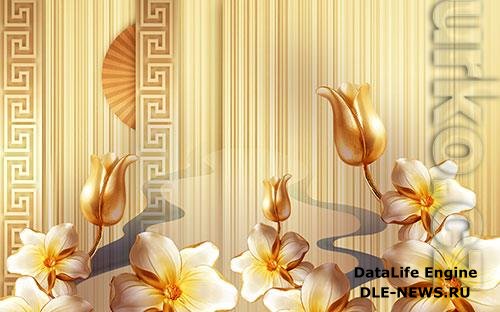 New Chinese three-dimensional relief flower TV living room background wall