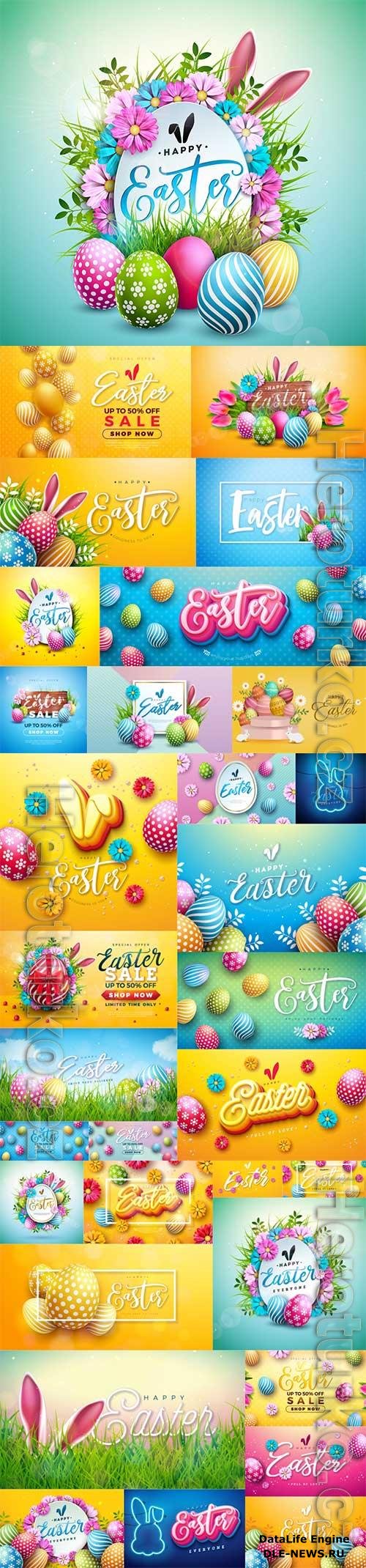 Vector illustration of happy easter holiday with colorful egg and bunny